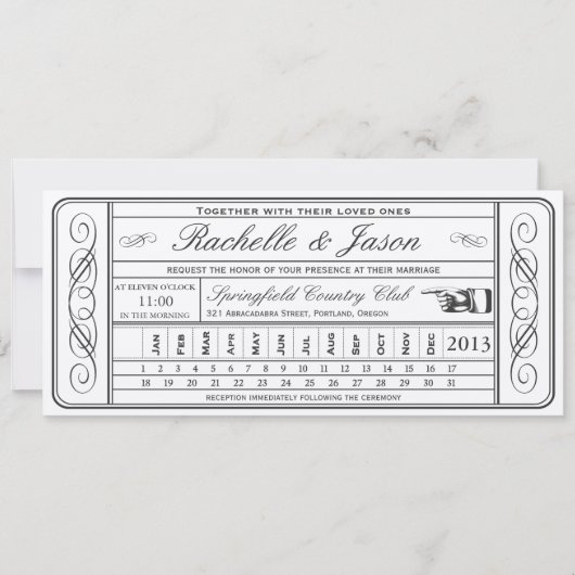 Vintage Wedding Ticket II Punchout Golden Kaart (Voorkant)