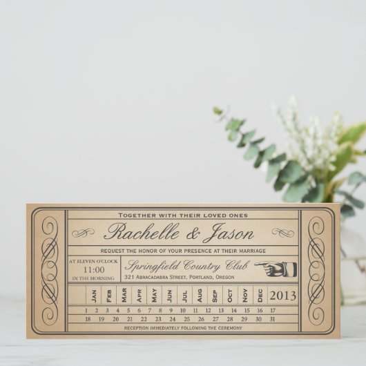 Vintage Wedding Ticket II Punchout Kaart (Staand voorkant)