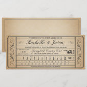 Vintage Wedding Ticket II Punchout Kaart (Voorkant / Achterkant)