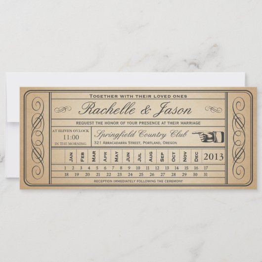 Vintage Wedding Ticket II Punchout Kaart (Voorkant)