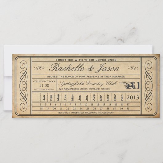 Vintage Wedding Ticket II Punchout Kaart (Voorkant)