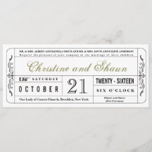 Vintage Wedding Ticket Invitation in Olive Green