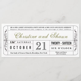 Vintage Wedding Ticket Invitation in Olive Green Kaart