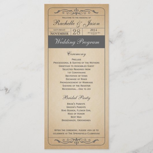 Vintage Wedding Ticket Programma Programmakaart (Voorkant)