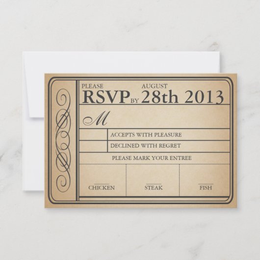 Vintage Wedding Ticket RSVP II Punchout (Voorkant)