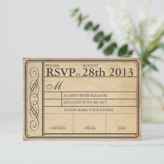 Vintage Wedding Ticket RSVP II Punchout (Staand voorkant)