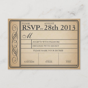 Vintage Wedding Ticket RSVP II Punchout Kaartje