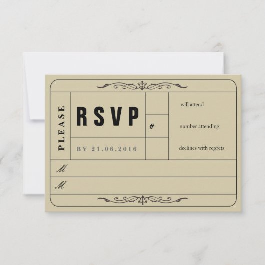 Vintage Wedding Ticket RSVP-kaart RSVP Kaartje (Voorkant)