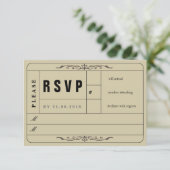 Vintage Wedding Ticket RSVP-kaart RSVP Kaartje (Staand voorkant)