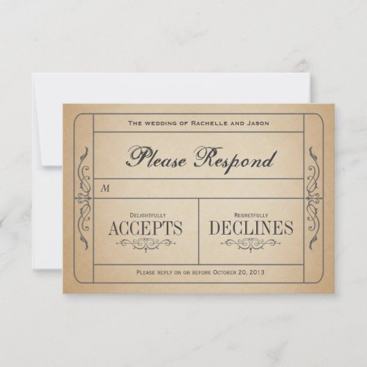 Vintage Wedding Ticket RSVP Kaartje (Voorkant)