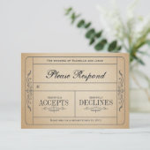Vintage Wedding Ticket RSVP Kaartje (Staand voorkant)