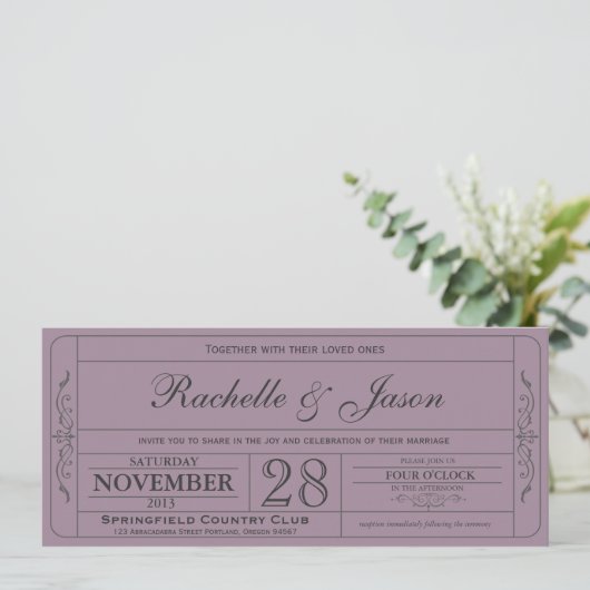 Vintage Wedding Ticket Uitnodiging (Staand voorkant)