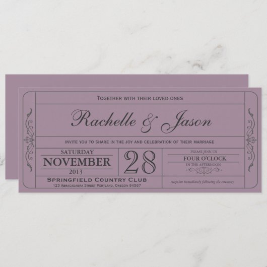 Vintage Wedding Ticket Uitnodiging (Voorkant / Achterkant)