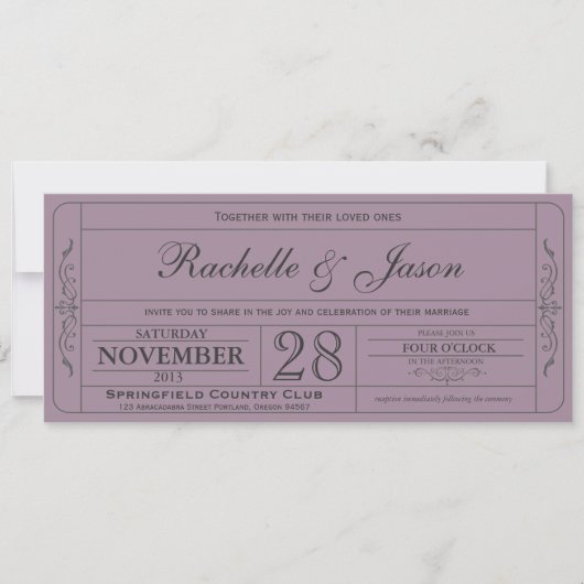 Vintage Wedding Ticket Uitnodiging (Voorkant)