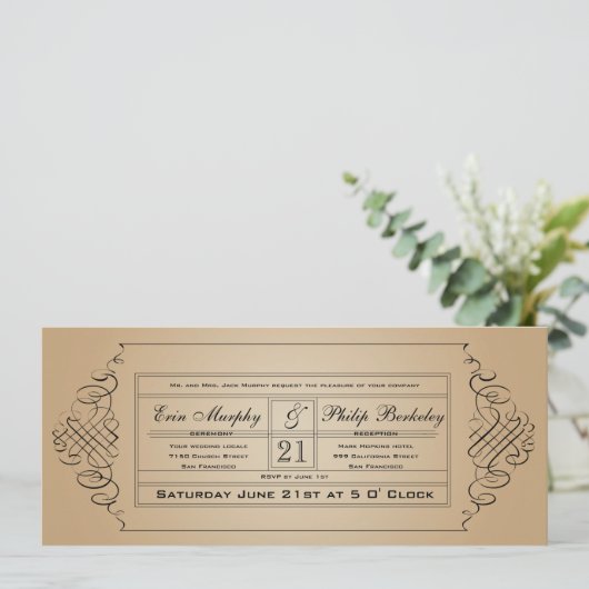 Vintage Wedding Ticket Uitnodiging (Staand voorkant)