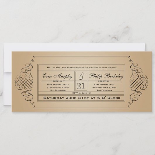 Vintage Wedding Ticket Uitnodiging (Voorkant)