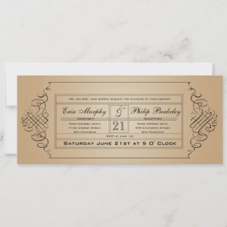 Vintage Wedding Ticket Uitnodiging