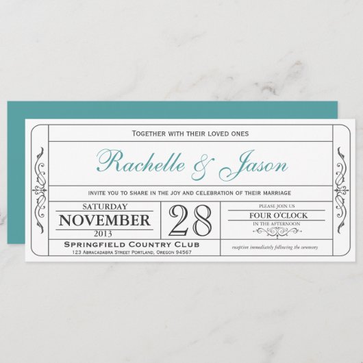 Vintage Wedding Ticket Uitnodiging (Voorkant / Achterkant)