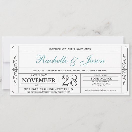 Vintage Wedding Ticket Uitnodiging (Voorkant)