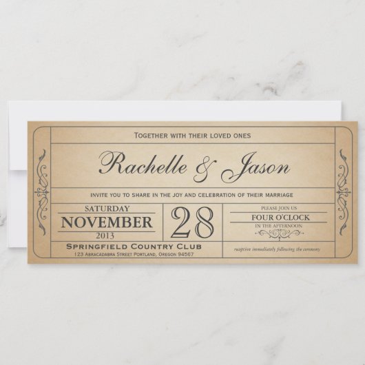 Vintage Wedding Ticket Uitnodiging (Voorkant)