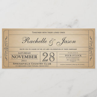 Vintage Wedding Ticket Uitnodiging