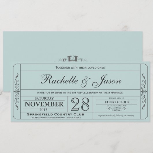 Vintage Wedding Ticket Uitnodiging (Voorkant / Achterkant)