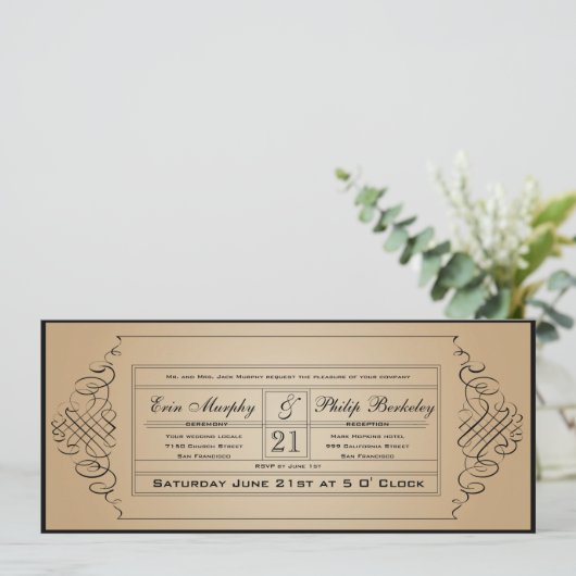 Vintage Wedding Ticket Uitnodiging (Staand voorkant)