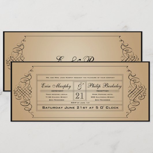Vintage Wedding Ticket Uitnodiging (Voorkant / Achterkant)