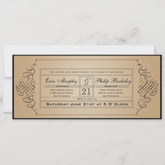 Vintage Wedding Ticket Uitnodiging (Voorkant)