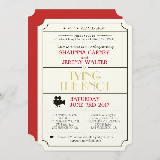 Vintage Wedding Ticket Uitnodiging/Filmthema Kaart (Voorkant / Achterkant)