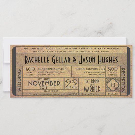 Vintage Wedding Ticket Uitnodiging IV — tijdperk 4 (Voorkant)