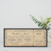 Vintage Wedding Ticket Uitnodiging met RSVP (Staand voorkant)