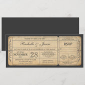 Vintage Wedding Ticket Uitnodiging met RSVP (Voorkant / Achterkant)