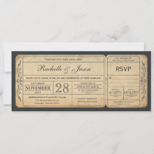 Vintage Wedding Ticket Uitnodiging met RSVP