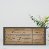 Vintage Wedding Ticket Uitnodiging met RSVP (Staand voorkant)