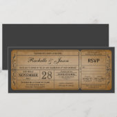 Vintage Wedding Ticket Uitnodiging met RSVP (Voorkant / Achterkant)