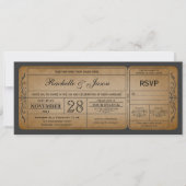 Vintage Wedding Ticket Uitnodiging met RSVP (Voorkant)