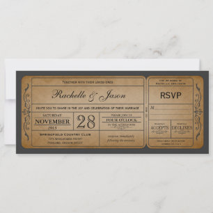 Vintage Wedding Ticket Uitnodiging met RSVP