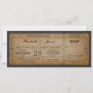 Vintage Wedding Ticket Uitnodiging met RSVP