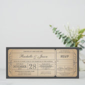 Vintage Wedding Ticket Uitnodiging met RSVP (Staand voorkant)