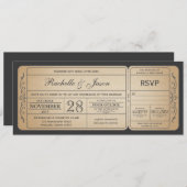 Vintage Wedding Ticket Uitnodiging met RSVP (Voorkant / Achterkant)