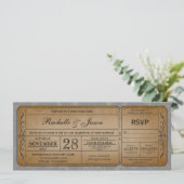 Vintage Wedding Ticket Uitnodiging met RSVP (Staand voorkant)