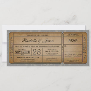 Vintage Wedding Ticket Uitnodiging met RSVP