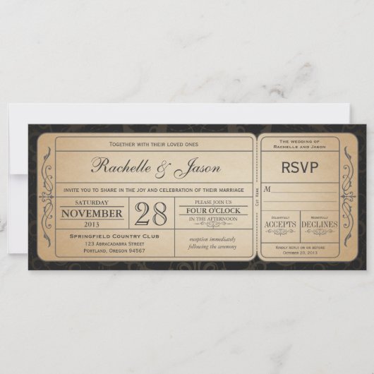 Vintage Wedding Ticket Uitnodiging met RSVP 2.0 (Voorkant)