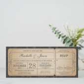 Vintage Wedding Ticket Uitnodiging met RSVP 3.0 (Staand voorkant)
