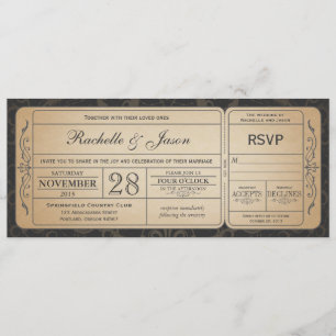 Vintage Wedding Ticket Uitnodiging met RSVP 3.0