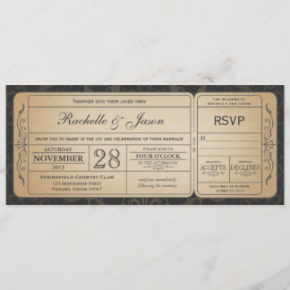 Vintage Wedding Ticket Uitnodiging met RSVP 3.0