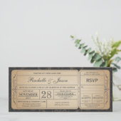Vintage Wedding Ticket Uitnodiging met RSVP 3.1 (Staand voorkant)
