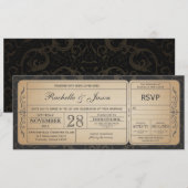 Vintage Wedding Ticket Uitnodiging met RSVP 3.1 (Voorkant / Achterkant)