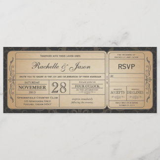 Vintage Wedding Ticket Uitnodiging met RSVP 3.1